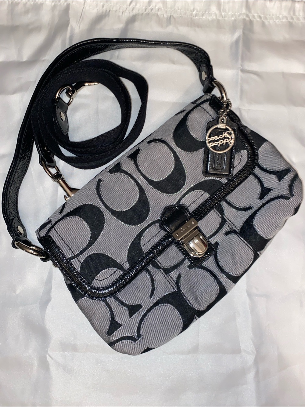 Coach Poppy Gray and Black Signature C Shoulder Bag